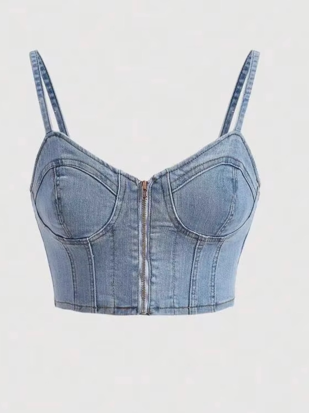 SHEIN Light Blue Denim Corset Crop Top